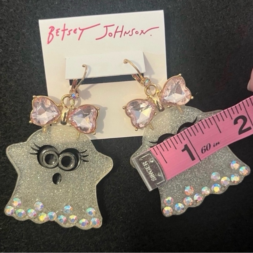 Betsey Johnson Halloween Ghost Girl Creep It Real Drop Earrings Bling - EUC - Picture 3 of 6